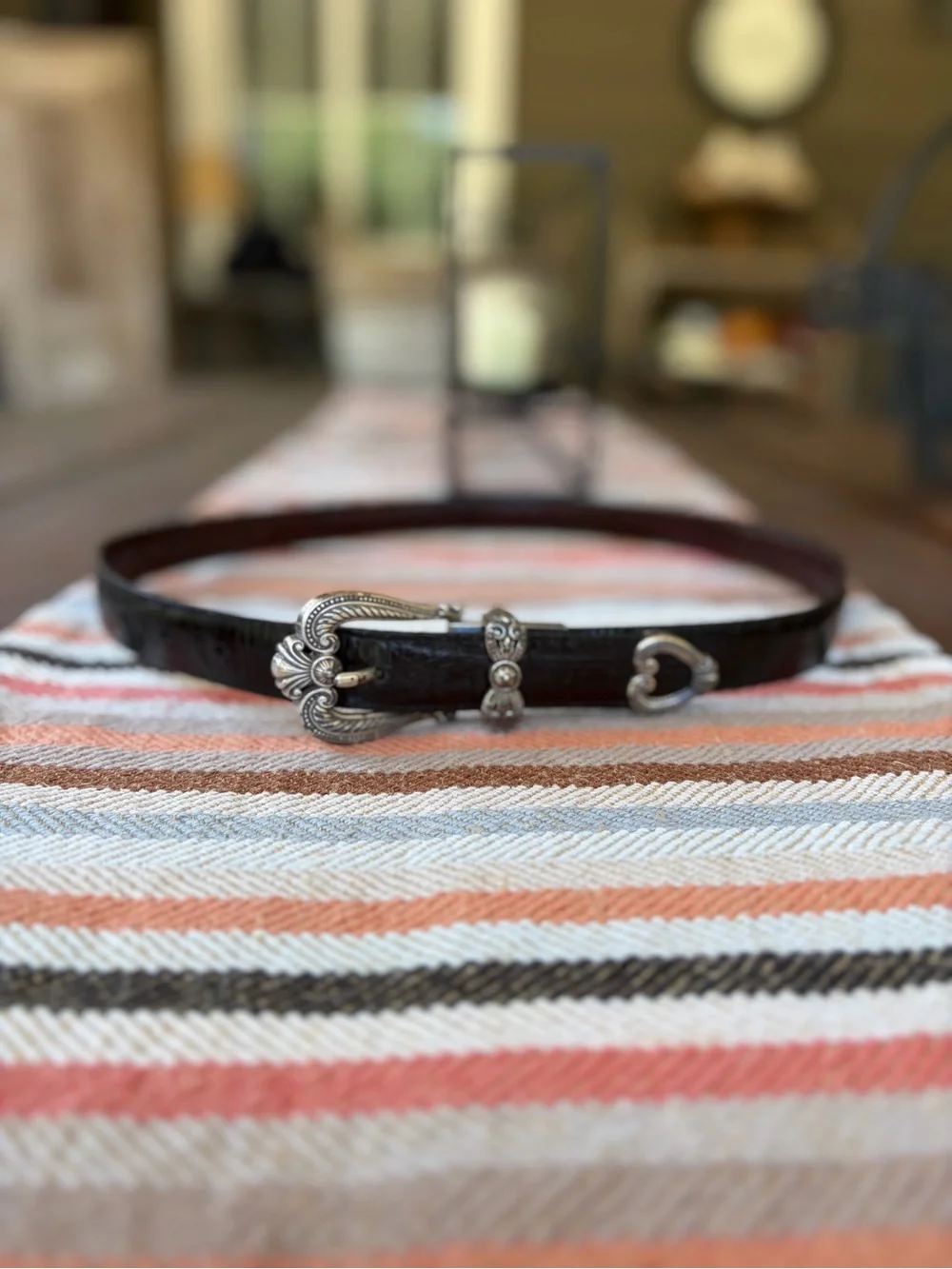 Brighton Brown & Black Alligator Embossed Leather Reversible Silver Buckle ML 32